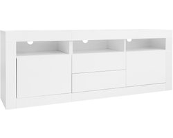 Gotagee 160x35x60cm Hoogglans TV-meubel met LED-verlichting, 3 open compartimenten, 2 deuren, 2 lades, Smart App-bediening, voor 70-inch TV