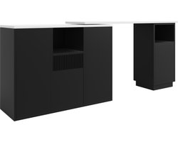 Gotagee 360° draaibare bartafel (hoofdgedeelte 198,5 x 30 x 75 cm), modern en eenvoudig, met open opbergruimte en marmeren werkblad, geschikt voor keuken, woonkamer en eetkamer, zwart