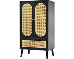 Gotagee Compact dressoir Highboard Eetkamerkast Boekenplank Zwart Rotan ontwerp