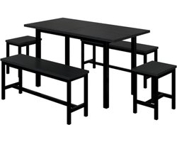 Gotagee Eettafelset (met eettafel, 4 stoelen), opklapbare eettafel, 160 / 120 x 80 x 75 cm, biedt plaats aan 6 personen, uitschuifbare eettafel, multifunctionele uitschuifbare eettafel, eetkamerstoelen, zwart