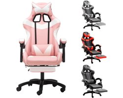 Gotagee Gamingstoel Bureaustoel Ergonomische Gamestoel Met Lendensteun un voetpedalen Hoogte en Ligfunctie Wit-Roze