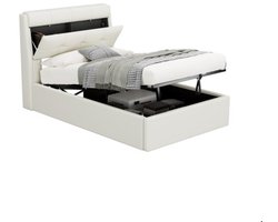 Gotagee Gestoffeerd bed, 90x200, hydraulisch bed, verborgen hoofdeinde opbergruimte, bedlade opbergruimte, PU, met lattenbodem en met hoofdeinde, zonder matras, wit