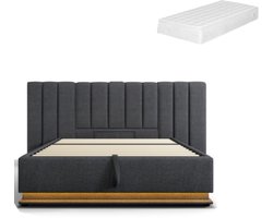 Gotagee Gestoffeerd bed opbergbed multifunctioneel bed tweepersoonsbed laag bed slaapkamerbed logeerbed bed voor volwassenen bed voor jongeren met LED-verlichting en USB-C oplaadpoort Bed met opbergruimte 160x200cm Bed met matras Linnen stof