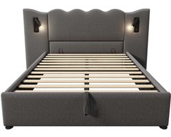 Gotagee Gestoffeerd bed tweepersoonsbed opbergbed multifunctioneel bed bed zonder hoofdboard slaapkamerbed logeerbed volwassenenbed linnen stof met verlichting en opbergruimte Eenvoudig bed voor de slaapkamer Bed zonder matras 160x200cm
