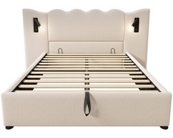 Gotagee Gestoffeerd bed tweepersoonsbed opbergbed multifunctioneel bed bed zonder hoofdboard slaapkamerbed logeerbed volwassenenbed linnen stof met verlichting en opbergruimte Eenvoudig bed voor de slaapkamer Bed zonder matras 160x200cm