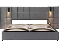 Gotagee Gestoffeerd bed Tweepersoonsbed Opbergbed Multifunctioneel bed Platformbed Slaapkamerbed Logeerbed Met verstelbare lamp en oplaadpoort Bed met opbergruimte Eenvoudig bed voor de slaapkamer Bed zonder matras 180x200cm
