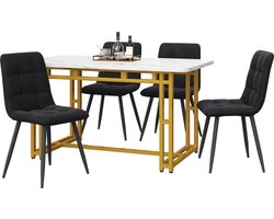 Gotagee Gouden Eettafel met 4 Stoelen Set 120x70cm Moderne Keuken Eettafel Set Zwart Fluweel Eetkamerstoel Gouden IJzeren Poot Tafel