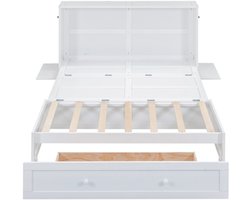 Gotagee Houten bed 140 x 200 Mobiel wandbed met lades aan het voeteneinde van het bed en een klein plankje aan de zijkant van het bed, Omvormbare platformbedden, Wit