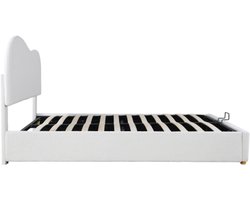 Gotagee Hydraulisch tweepersoonsbed gestoffeerd bed, verstelbaar hoofdeinde, bed met lattenbodem van metalen frame, bedframe met opbergruimte, imitatie fleece, wit, 140x200cm