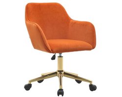 Gotagee in hoogte verstelbare bureaustoel van fluweel met gouden poten, oranje kleur
