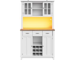 Gotagee Keukenkast Hoge kast Keuken Buffet Vitrinekast Buffetkast met verstelbare planken Dressoir met LED Met houtkleurige laden