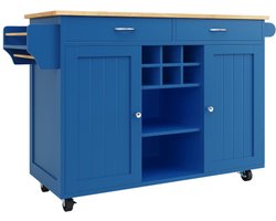 Gotagee Modern kookeiland (102×45×92cm), keukenkast, buffetkast, eetwagen met houtnerf, buffetkast, multifunctionele eettafel met opbergruimte, blauw