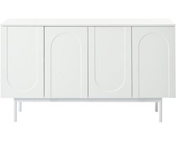 Gotagee Modern minimalistisch zuiver wit dressoir met 4 deuren in boogpatroon voor eetkamer en woonkamer (wit)