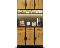 Gotagee multifunctioneel Buffetkast 100x40x180cm, met LED-verlichting met afstandsbediening, laden, verstelbare planken, kabeldoorvoergaten en stopcontacten, voor keukens en eetkamers