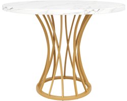 Gotagee Ronde eettafel (80 x 80 x 76 cm), lichte en luxe ronde tafel voor 4-6 personen, geschikt voor eetkamers en woonkamers, MDF gemarmerd tafelblad, gouden poten