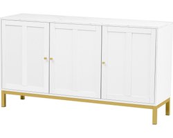 Gotagee Stijlvol Elegante 3-Deurs Sideboard Met Marmeren Tafelblad Voor Keuken Woonkamer En Eetkamer Wit