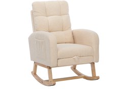 Gotagee Teddy fluwelen schommelstoel, fauteuil, massief houten frame, metalen poten met verborgen beensteunen, hoge schuimvulling, geschikt voor woonkamer, slaapkamer, kinderkamer,beige