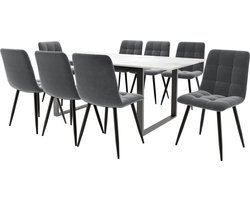 Gotagee Uitschuifbare eettafel met eetkamerstoelenset Keuken eettafel en stoelenset Woonkamer tafel en stoelenset (9-delige set) 1 tafel met 8 stoelen