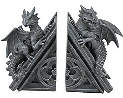 Gothic Draken Boeksteunen - Set van 2 - 20.3cm - Grijs Steen