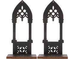 Gothic Kaarsenhouder - Houten Kandelaar - Woondecoratie Feest - Unieke Boogstijl - 16x7x2 CM - Houtkleurig