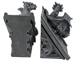 Gotische Decoratieve Bookend Beelden 2025 cm Set van 2 Polyresin Grijze Steen - Kasteel Draak