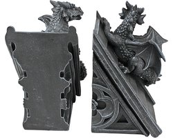 Gotische Decoratieve Bookend Beelden 2025 cm Set van 2 Polyresin Grijze Steen - Kasteel Draak
