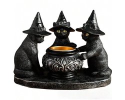Gotische kaarsenhouder - Heksenkabelhouder Gothic Decor - theelichthouder - Halloween Decorations Table centerpieces - Vintage Black Cat Sculpture Candle Stand for Home Party - Altar Decor