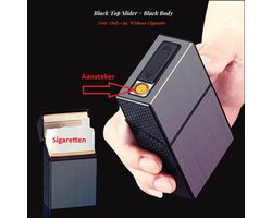 Goud, 2-in-1 USB oplaadbare aansteker en sigarettenetui - Strak en stijlvol, 20 sigarettenhouder, vochtbestendig, anti-druk, Aluminium, Stevig Opbergdoosje, Elektrische Aansteker, neutraal ontwerp