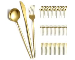Goud Bestek Set 60-Delig voor 20 Personen - Titanium Goud Geplateerd Roestvrij Staal - Messen, Vorken, Lepels voor Bruiloft en Feesten