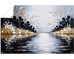 Goud en zwart abstract landschap - Meer tuinprints - Tuinschilderijen water - Abstracte kunst - Tuinaccesoires voor aan de muur - Kunst voor buiten - tuinposter 60x40 cm