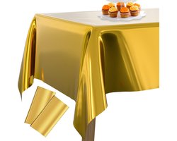 Goud folie tafelkleed, 2 PACK 54 x 108 inch rechthoekig feesttafelkleed, folie tafelkleed voor 6 tot 8 voet tafel, metalen tafelkleed, waterdicht tafelkleed voor verjaardag, bruiloft, feest