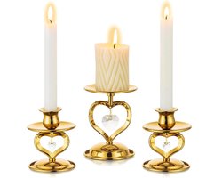 Goud Gecoate Taper Kaarshouders - Metalen Pilaren Kaarsenstandaard voor Tafelmiddenstuk - Set van 3