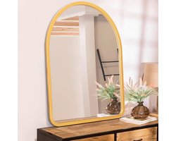 Goud Gewelfd Wandspiegel van Hout - Decoratieve Spiegel voor Badkamer, Slaapkamer, Woonkamer, en Entree - 35 x 25 cm