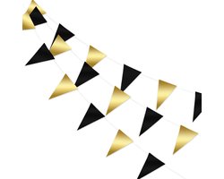 Goud & Zwarte Slingers Verjaardag Versiering Vlaggenlijn Feest Decoratie Vlaggetjes – 10 Meter
