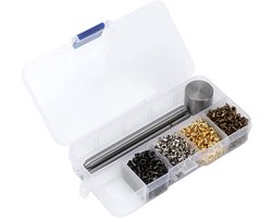 Gouden 2 mm grommets voor riemen, oogjes en veterogen met plastic opbergdoos, metaal en koper eyelets set