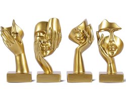 Gouden Abstracte Denker Beeldje Set Van 4 - Unieke Home Art Gezicht Decoratie - Kleine Standbeelden Voor Vrouwen Slaapkamer - Plank-Boekenkast-Kamer-Bureau-Tv-Standaard-Salontafel Kunstdecor