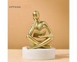 Gouden Beeld Van Een Lezer, Moderne Abstracte Esthetische Figuratieve Sculptuur, Beeld Van Een Denker Van Hars, Woondecoratie, Ornament Voor Op De Boekenplank in De Woonkamer of Studeerkamer, Contemplatieve Figuur