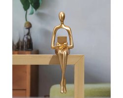 Gouden beeldje lezer - Boek - Plank - decoratie - Chique - Interieur - Chique - Zittend beeld - Mens - Feestdagen - Kerst geschenk