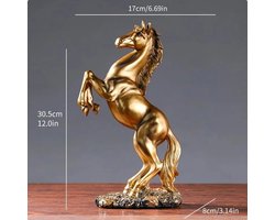 Gouden Beeldje Steigerend Paard - 30CM - Decoratief Beeld Sculptuur Decoratie Woonkamer