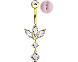 Gouden Bengelende Navelstaaf met Lotus en Zirkonia Sieraden