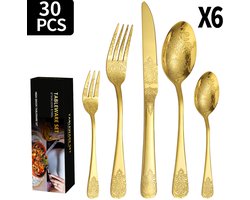 Gouden bestekset 30-delig, roestvrijstalen bestekset voor 6 personen, bestekset met mes, vork en lepel, bestekset voor thuis, restaurant en feest