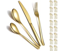 Gouden bestekset 48-delig servies voor 12 personen, gouden titanium bestekset van roestvrij staal, gouden lepelvorken messenset voor thuis, bruiloft, restaurant, hotel, vaatwasmachinebestendig