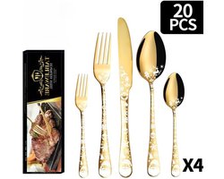 Gouden bestekset met kerstthema, 20-delig roestvrijstalen bestek, keukengerei voor 4 personen, bestek voor huishoudelijk gebruik en restaurants, vaatwasmachinebestendig