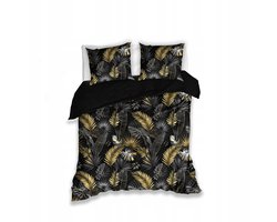 Gouden Bladeren Katoen Satijn Dekbedovertrek Set 160x200cm