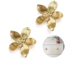 Gouden Bloemen Kastknoppen voor Meubelstukken - 2 Stuks Vintage Design
