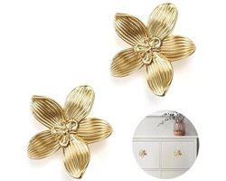 Gouden Bloemen Kastknoppen voor Meubelstukken - 2 Stuks Vintage Design