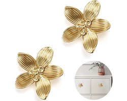 Gouden Bloemen Kastknoppen voor Meubelstukken - 2 Stuks Vintage Design