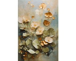 Gouden Bloemen Poster - Woonkamer Decoratie - Abstracte Kunst - posters - formaat 60x90cm - Aesthetic - Wanddecoratie - Moderne Kunst - Aesthetic room decor - 1498MT
