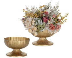 Gouden Bloemenvaas Distressed voor Bruiloft en Verjaardag - Metalen Vazen Tafeldecoratie - Kunstmatige Plantenbakken voor Binnen en Buiten Gebruik - Set van 2 Stuks