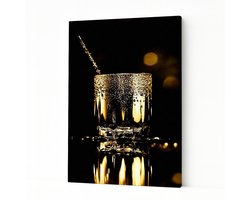 Gouden bubbels glas - Woondecoratie - Canvas schilderij - 100x150 cm